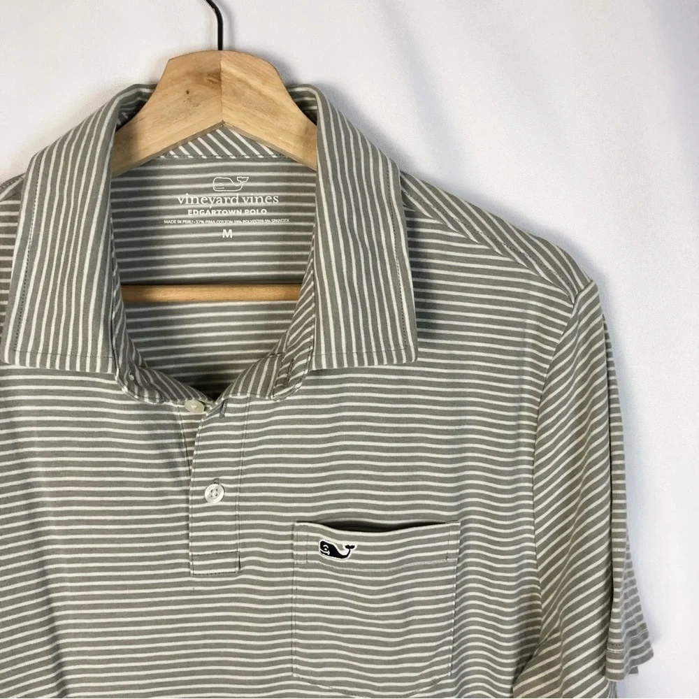 Vineyard Vines‎ Edgartown Gray & White Stripe Short Sleeve Polo M